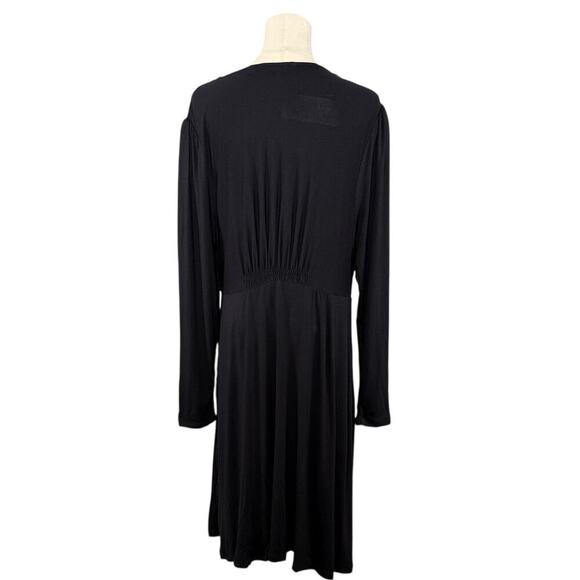 Boden Black Long Sleeve Dress | Deep V-Neck Ruched Waist Midi | Size 16/18R NWT - Picture 3 of 12